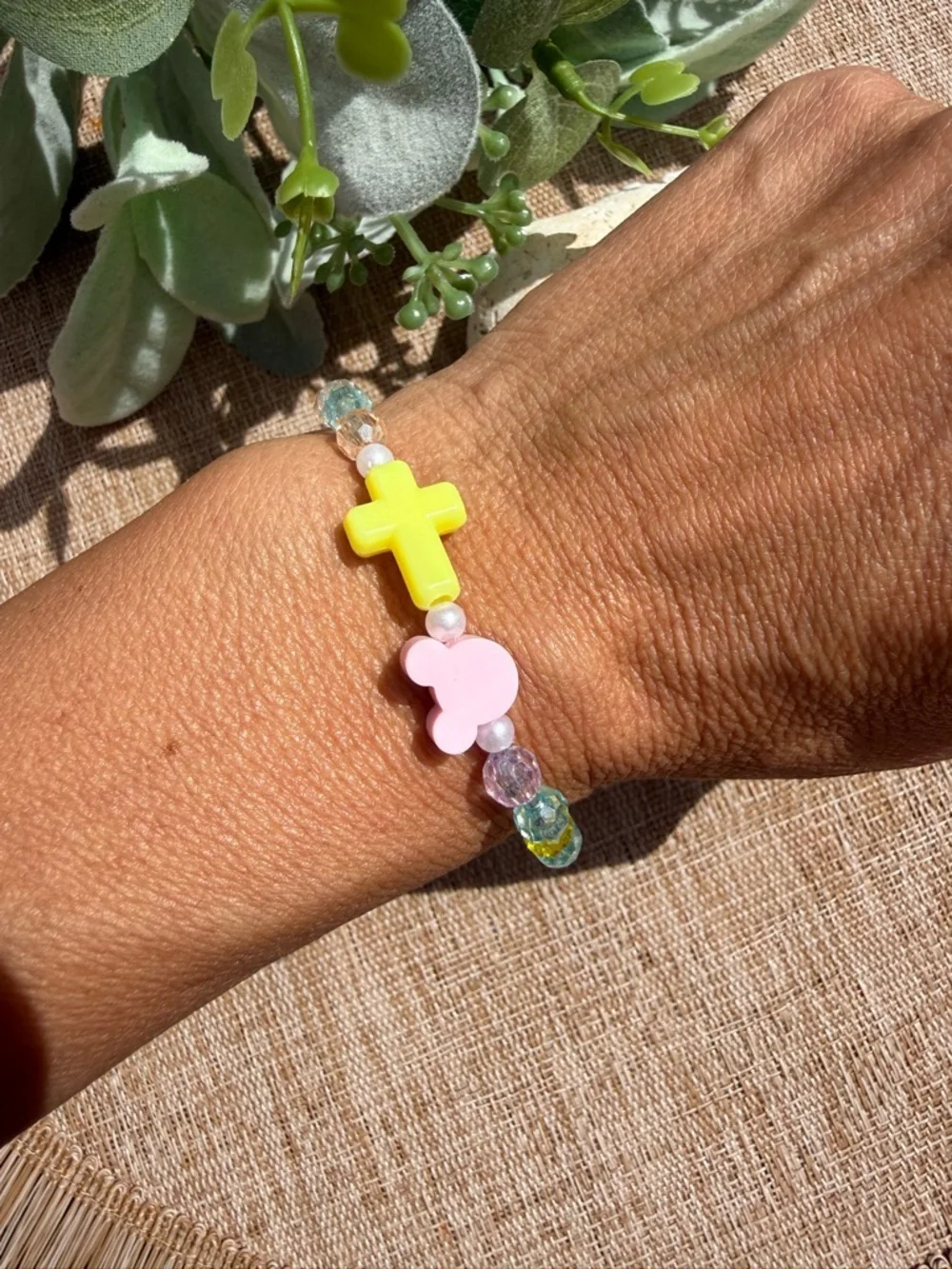 Kawaii Disney Inspired Bracelet
Mickey Mouse + Cross Beaded Handmade 6.5 inches - Picture 4 of 4